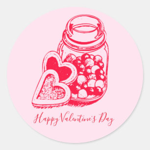 Sticker Rond Verre Jar De Valentines Bonbons Et Coeurs Cookies