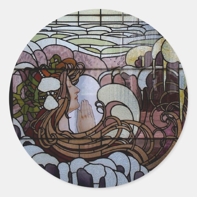 Sticker Rond Verre Jardin Art Nouveau Mer Scène (Devant)
