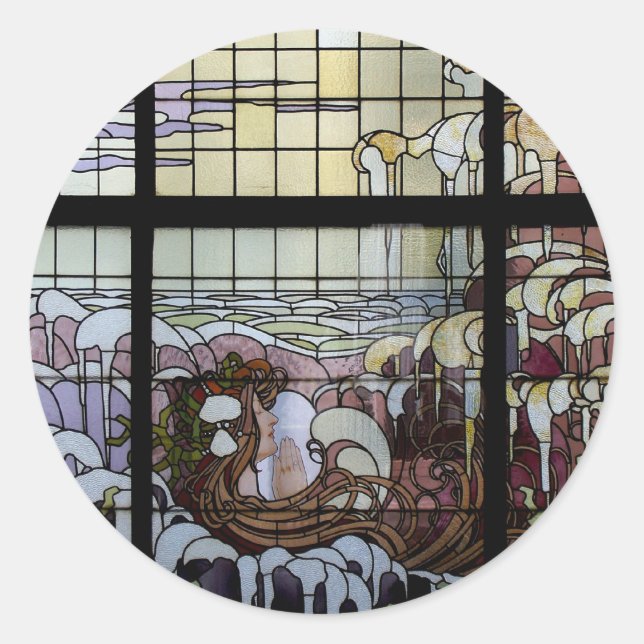Sticker Rond Verre Jardin Art Nouveau Mer Scène (Devant)