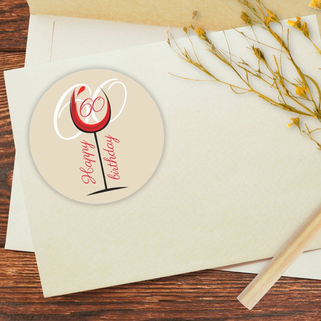 Sticker Rond Verre rouge moderne 60e anniversaire (Créateur téléchargé)