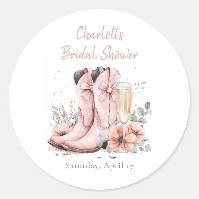 Sticker Rond Verres à champagne Bubbly et bottines roses pour u (Devant)