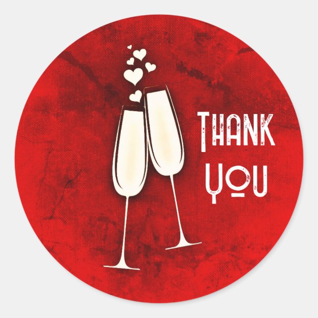 Sticker Rond Verres à Champagne et Cœurs  (Devant)