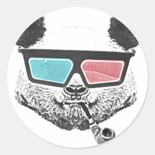 Sticker Rond Verres à trois dimensions de panda vintage
