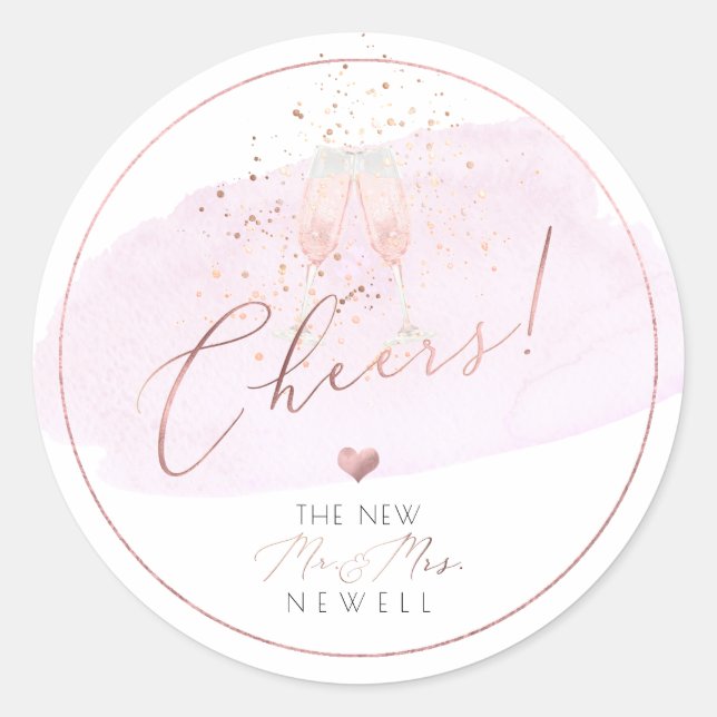 Sticker Rond Verres de champagne rose Bubbles Aquarelle (Devant)