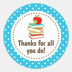 Sticker Rond Vers de livre Merci Appréciation de l'enseignant S