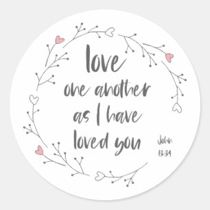Sticker Rond Verse biblique : Amour mutuel (+ coeurs)