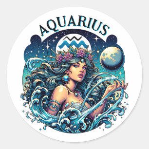 Sticker Rond Verseau Porteuse d'eau Belle Femme Astrologie