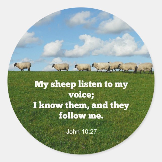 Sticker Rond verset de la Bible, Jean 10:27, Mon mouton... (Devant)