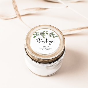 Sticker Rond Vert aquarelle simple   BABY SHOWER MERCI