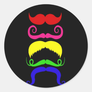 Sticker Rond Vert bleu de moustaches de jaune coloré drôle de