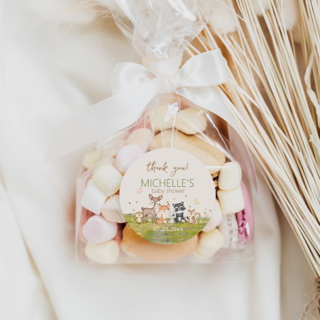 Sticker Rond Vert Brown Garçon Aquarelle Bois Animaux (Créateur téléchargé)