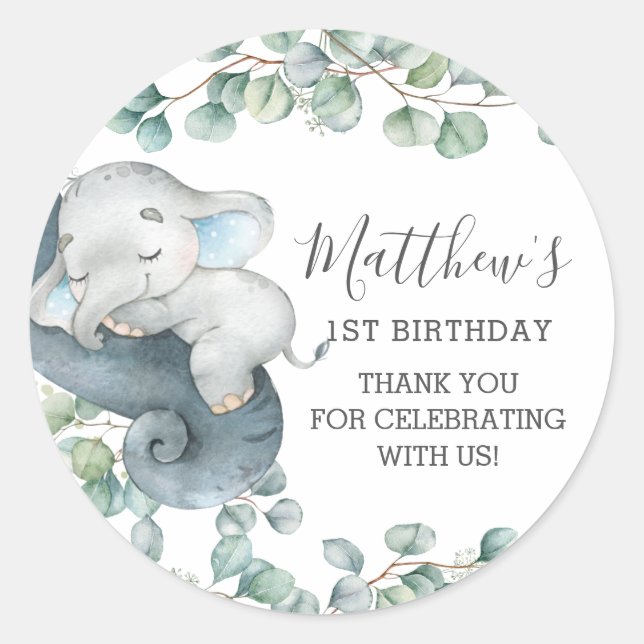 Sticker Rond Vert chic Cute Elephant Boy Merci Favoriser (Devant)