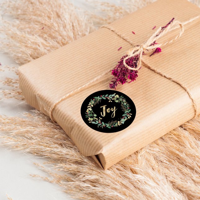 Sticker Rond Vert doré Noir | Gold Christmas Joy (Créateur téléchargé)