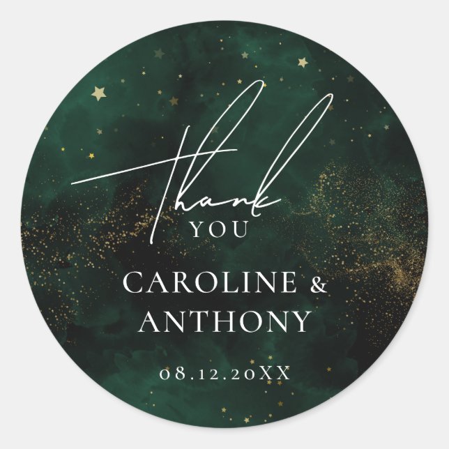 Sticker Rond Vert Émeraude Foncé Magique Or Merci (Devant)