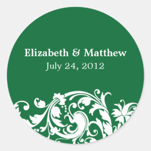 Sticker Rond Vert et Blanc Flourish Mariage Favoris Favoriser É
