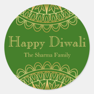 Sticker Rond Vert et faveur de partie de Diwali d'or