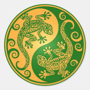 Sticker Rond Vert et jaune Yin Yang Geckos