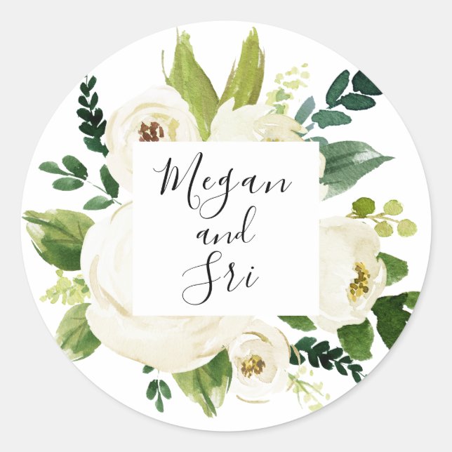 Sticker Rond Vert floral blanc Calligraphie moderne (Devant)