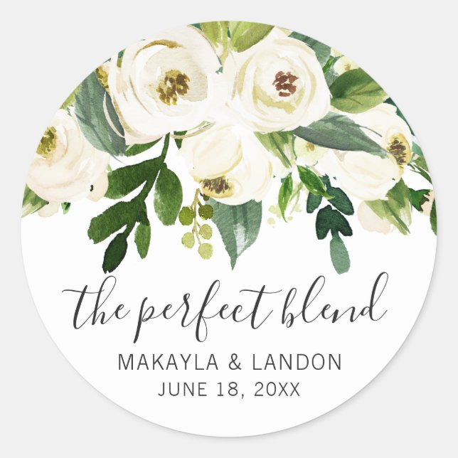 Sticker Rond Vert floral blanc moderne Mariage élégant (Devant)