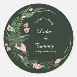 Sticker Rond vert floral rond enregistrer la date mariage autoc