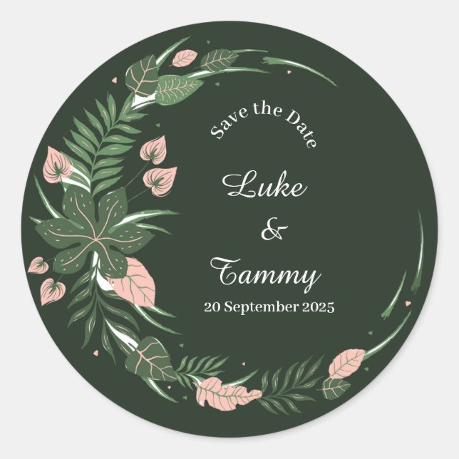Sticker Rond vert floral rond enregistrer la date mariage autoc (Devant)