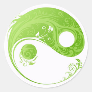 STICKER ROND VERT FLORAL YIN YANG DESIGN