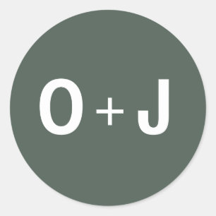Sticker Rond Vert Foncé   Initiales + Mariage Scandi minimalist