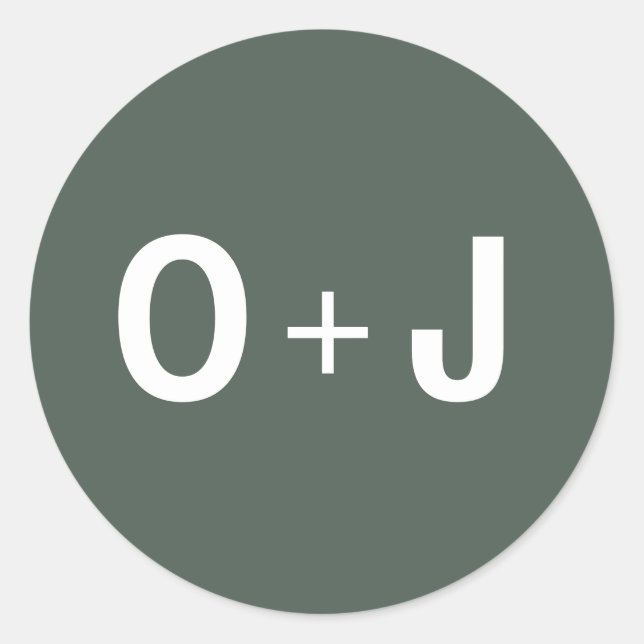 Sticker Rond Vert Foncé | Initiales + Mariage Scandi minimalist (Devant)