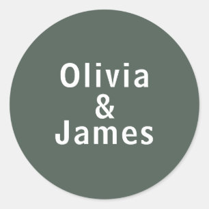 Sticker Rond Vert Foncé   Moss Names Minimaliste Scandi Mariage