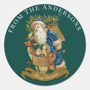 Sticker Rond Vert foncé Vintage Père Noël personnalisé