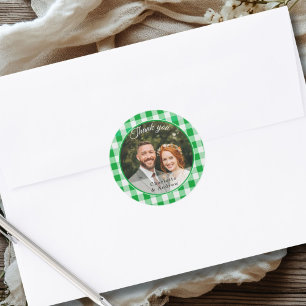 Sticker Rond Vert Gingham Merci Photo