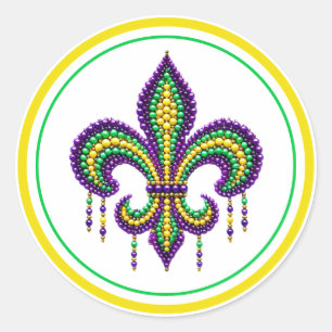 Sticker Rond Vert jaune pourpre Mardi Gras fleur de lis