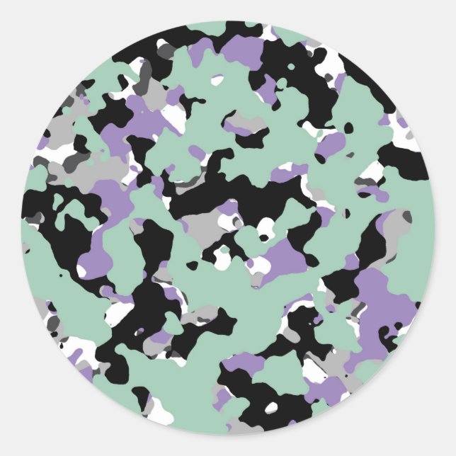 Sticker Rond Vert Menthe et Camouflage Violet Imprimé Camouflag (Devant)