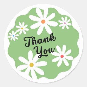 Sticker Rond Vert minimaliste esthétique marguerite Merci de fl