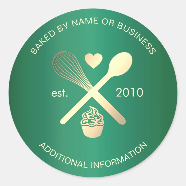 Sticker Rond Vert moderne et or léger Baker Cupcake Sweets (Devant)