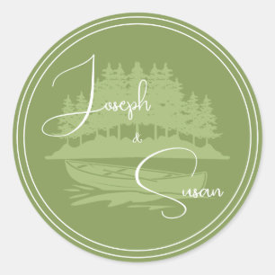 Sticker Rond Vert moderne simple Bois Forêt Lac Pine Tree