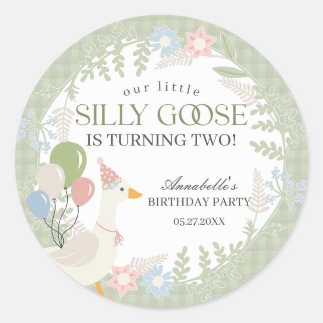 Sticker Rond Vert Oie soie Florale En vichy Baby shower Favoris (Devant)