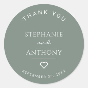 Sticker Rond Vert Sage minimaliste avec Coeur Mariage moderne
