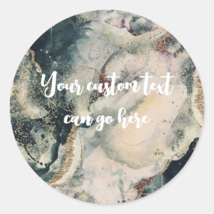 Sticker Rond Vert sarcelle Crème Cosmique Aquarelle Or Céleste 