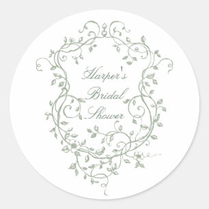 Sticker Rond Vert sauge Élégant Mariage Français Victorien