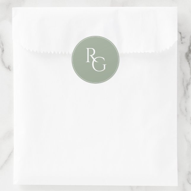 Sticker Rond Vert Sauge | Initiales Chic Simples  (Sac)
