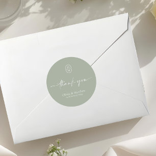 Sticker Rond Vert Sauge Monogramme de Mariage Chic & Moderne