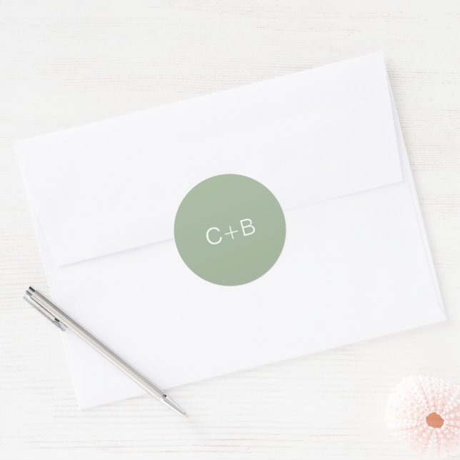 Sticker Rond Vert sauge monogramme mariage moderne (Enveloppe)