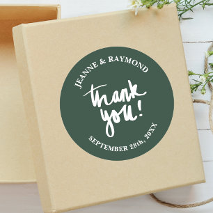 Sticker Rond Vert Sauge Remerciement Calligraphie Cadeau de Mar
