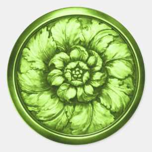 Sticker Rond Vert Vintage Aspect Baroque Relief 4