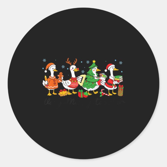 Sticker Rond Very Merry Teacher Christmas Funny Goose Silly Hol (Devant)