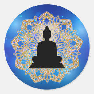 Sticker Rond Vesak Day Bouddha et Mandala Vaisakha Purnima