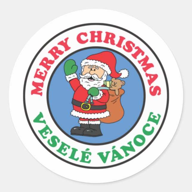 Sticker Rond Vesele Vanoce Tchèque Noël Père Noël (Devant)