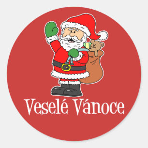 Sticker Rond Vesele Vanoce Tchèque Noël Père Noël Rouge