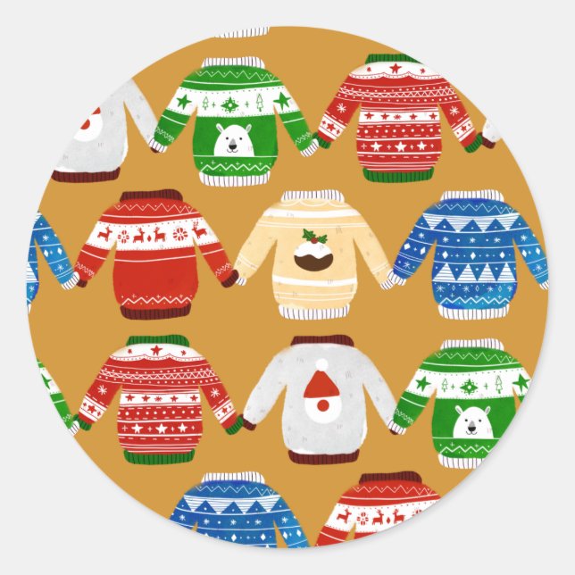 Sticker Rond Veste de Noël Vilain or (Devant)